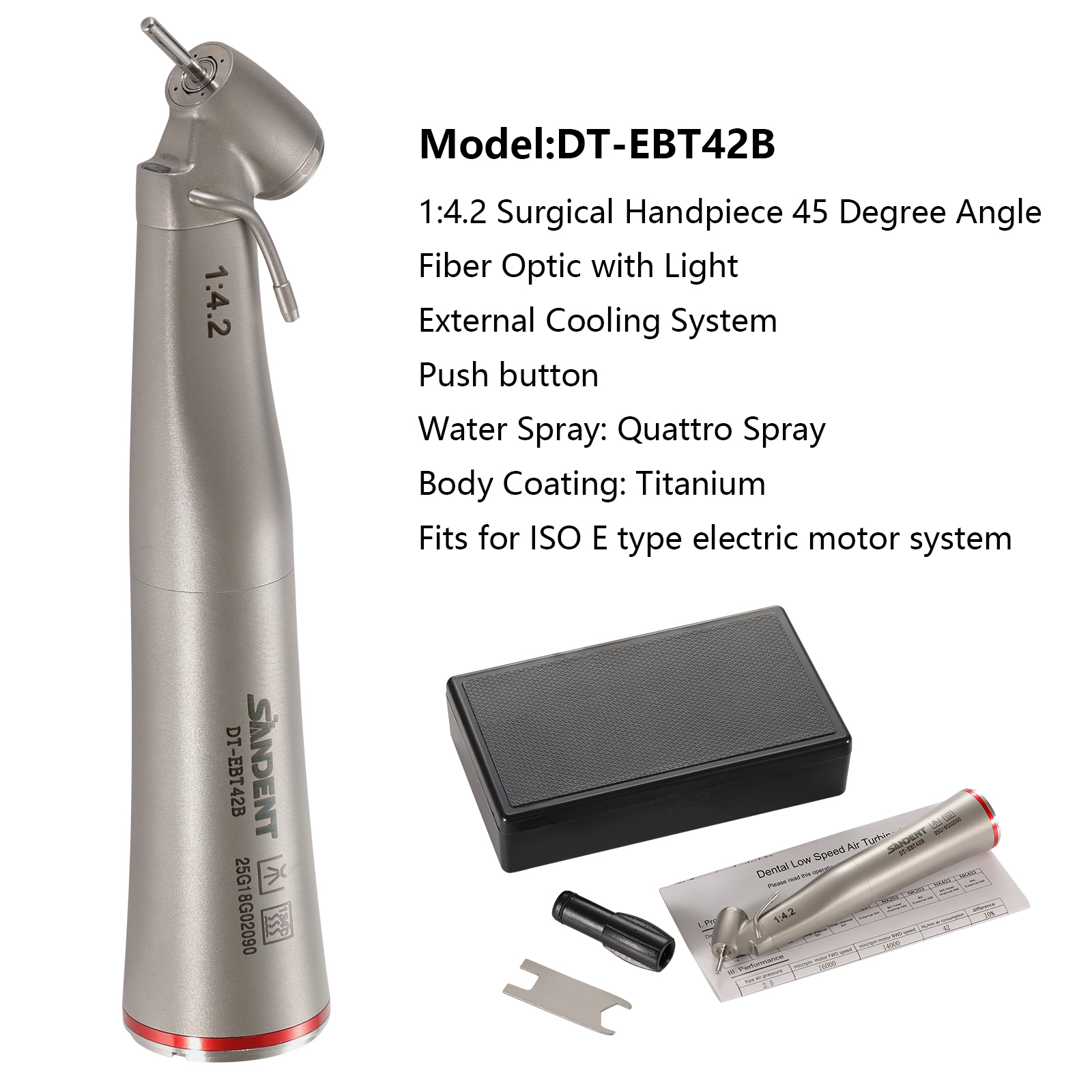 Dental 45° Angle Electric Handpiece 1:4.2 Fiber Optic Surgical NSK Ti Max Z45L
